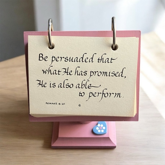 Vintage Pink Wood Country Craft Encouraging Words Recipe Cards Pedestal Flowers - Picture 7 of 9